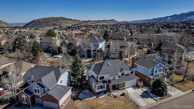 bird's eye view with a residential view and a mountain view