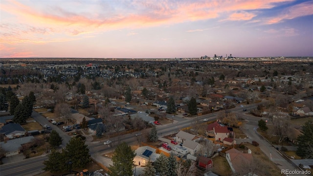 view of aerial view at dusk