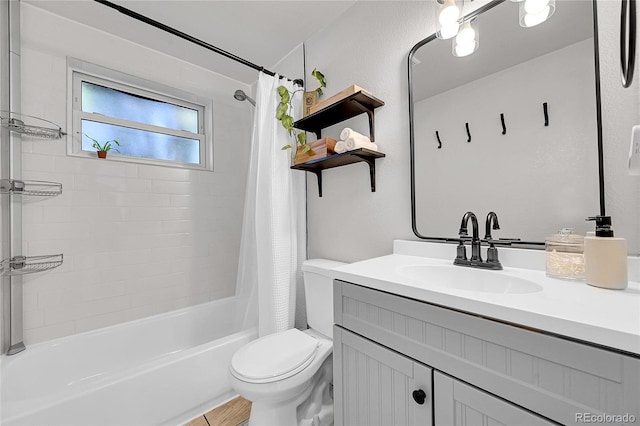 2544 S Raleigh St, Denver, CO 80219 - full bathroom featuring toilet, vanity, and shower / bath combination with curtain