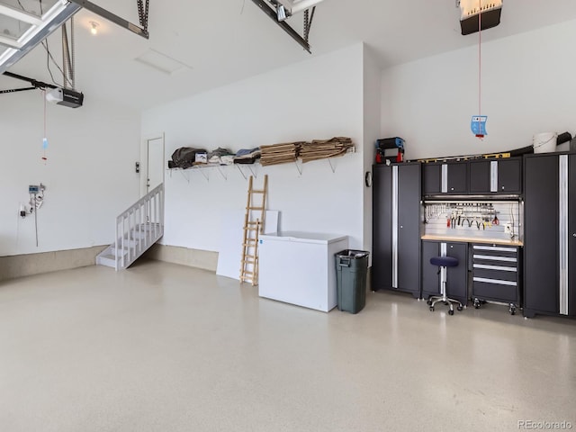 garage with a garage door opener