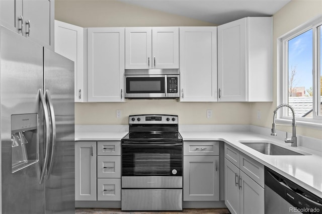 kitchen with sink, white cabinetry, and stainless steel appliances