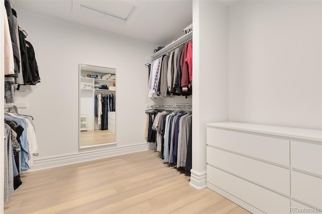 walk in closet with light wood-type flooring