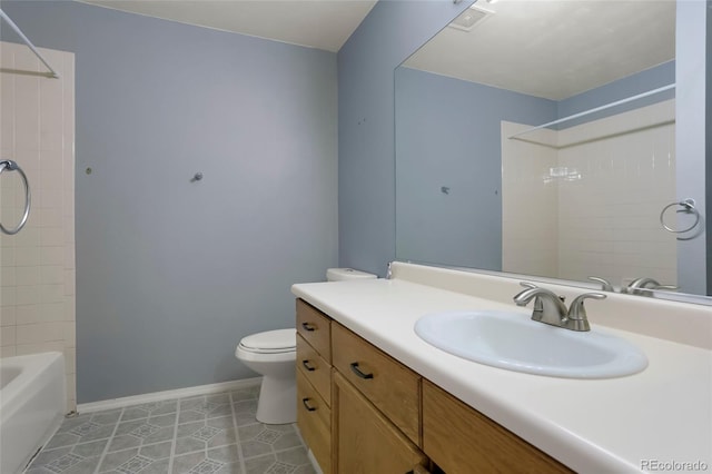 full bathroom with tile patterned floors, vanity, toilet, and shower / bathing tub combination