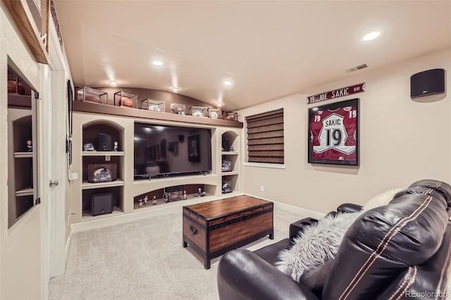 12693 W 82nd Ln, Arvada, CO 80005 - carpeted home theater room with recessed lighting, baseboards, lofted ceiling, and built in features