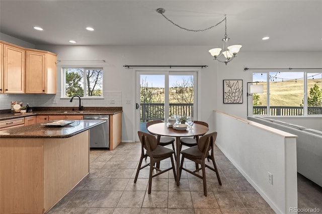 3182 Cimarron Pl, Superior, CO 80027 - dining area with recessed lighting, baseboards, and an inviting chandelier