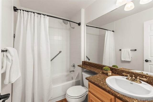 3182 Cimarron Pl, Superior, CO 80027 - full bathroom with shower / bath combo, vanity, visible vents, and toilet