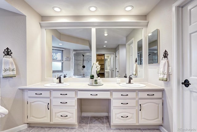 bathroom with vanity and walk in shower