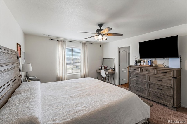 bedroom with ceiling fan and visible vents
