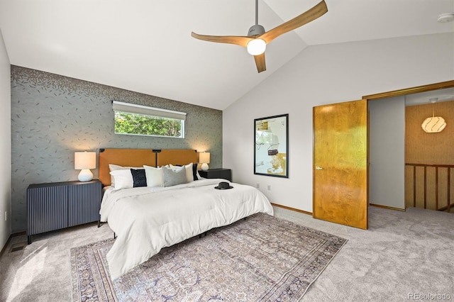 1190 W 11th Ct, Broomfield, CO 80020 - carpeted bedroom featuring radiator, lofted ceiling, ceiling fan, and baseboards