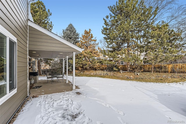 view of yard with a patio and fence