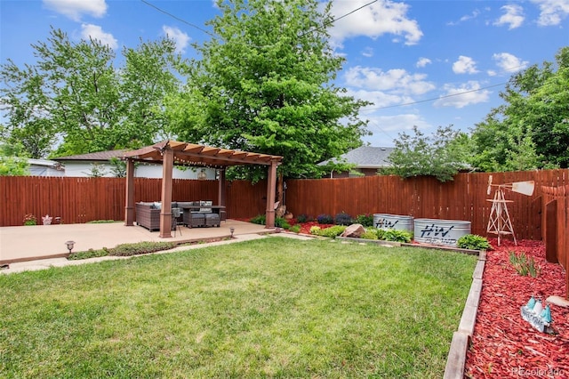 11855 Humboldt Dr, Northglenn, CO 80233 - fenced backyard featuring a pergola, outdoor lounge area, and a patio