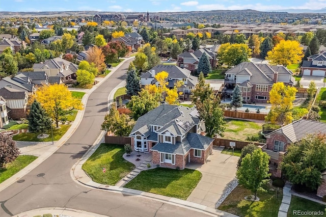 birds eye view of property with a residential view