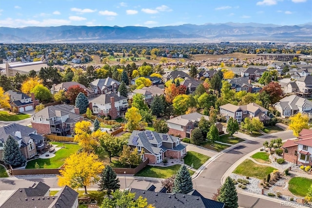 aerial view featuring a residential view and a mountain view