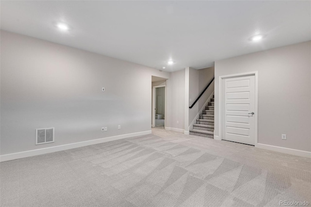 3314 N Haleyville Ct, Aurora, CO 80019 - finished below grade area with stairs, recessed lighting, baseboards, and light colored carpet