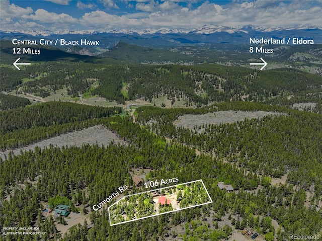 109 Cutforth Rd, Black Hawk, CO 80422 - view of property location with a mountainous background and property parcel outlined