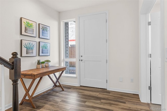 entryway featuring baseboards, dark wood finished floors, and a healthy amount of sunlight