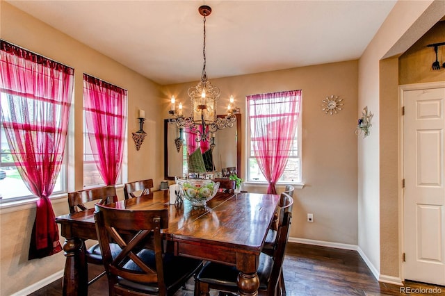 25120 E Maple Pl, Aurora, CO 80018 - dining area with a chandelier, baseboards, and dark wood-style floors