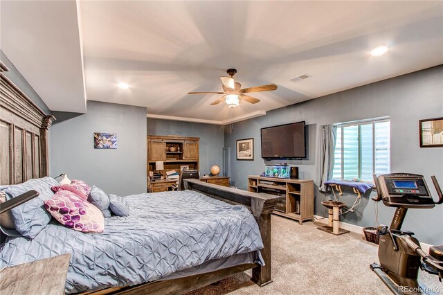 25120 E Maple Pl, Aurora, CO 80018 - bedroom featuring light carpet, a ceiling fan, recessed lighting, and baseboards