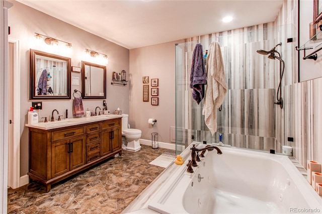 25120 E Maple Pl, Aurora, CO 80018 - full bathroom with a whirlpool tub, double vanity, toilet, baseboards, and a shower