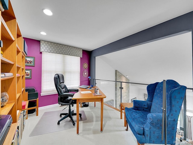 office space with recessed lighting