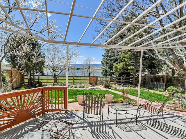 view of patio featuring a fenced backyard and a mountain view