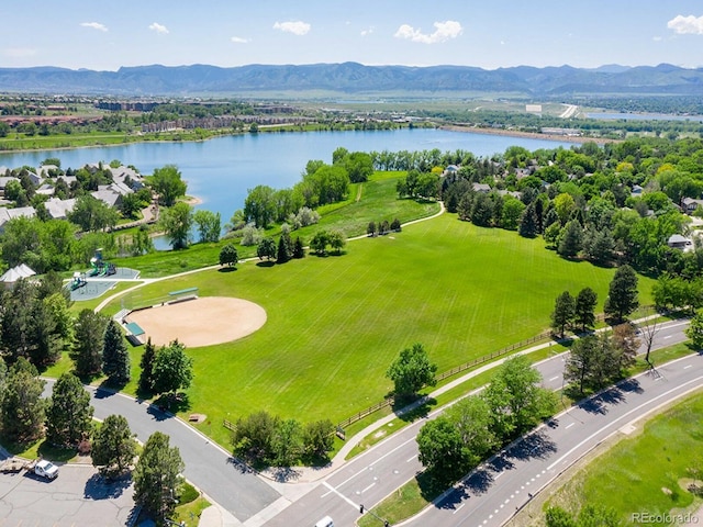 aerial view with a water and mountain view