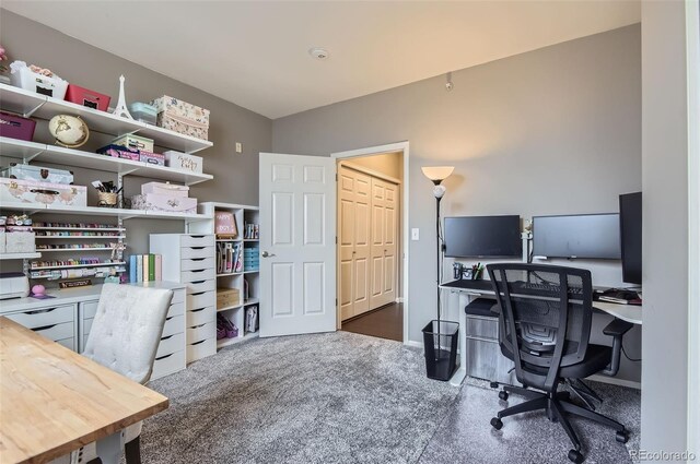 view of carpeted home office