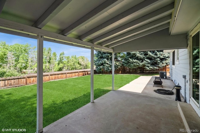 7325 S Houstoun Waring Cir, Littleton, CO 80120 - fenced backyard featuring a patio and view of wooded area