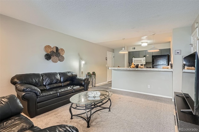 2575 S Syracuse Way Unit B107, Denver, CO 80231 - carpeted living area featuring baseboards and a textured ceiling