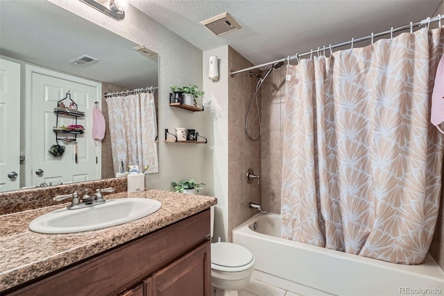 2575 S Syracuse Way Unit B107, Denver, CO 80231 - bathroom featuring a textured ceiling, vanity, shower / tub combo with curtain, and tile patterned flooring