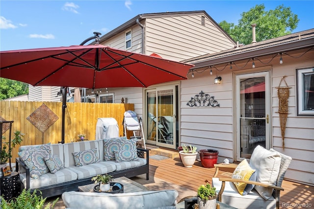 view of patio with a deck and outdoor lounge area