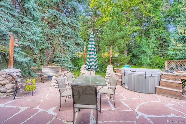 7875 W 21st Ave, Lakewood, CO 80214 - view of patio with a hot tub and outdoor dining space