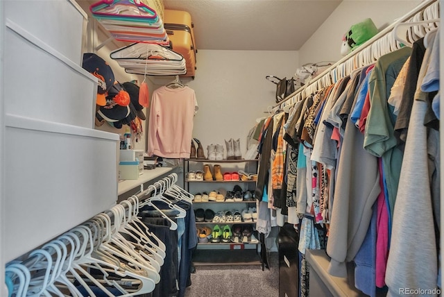 spacious closet with carpet