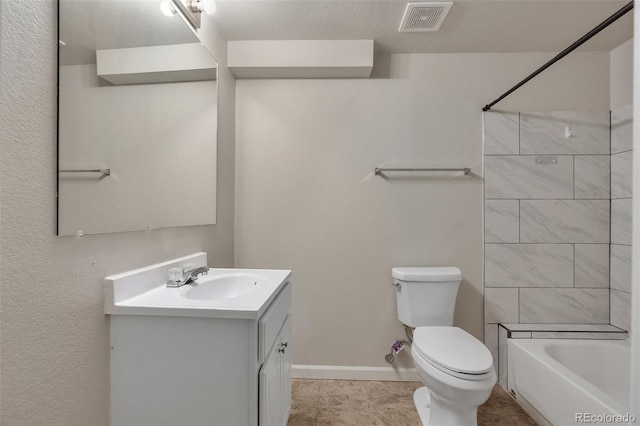 full bathroom featuring tile patterned floors, toilet, baseboards, visible vents, and vanity
