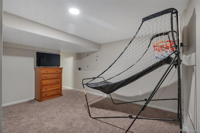 playroom featuring baseboards and carpet