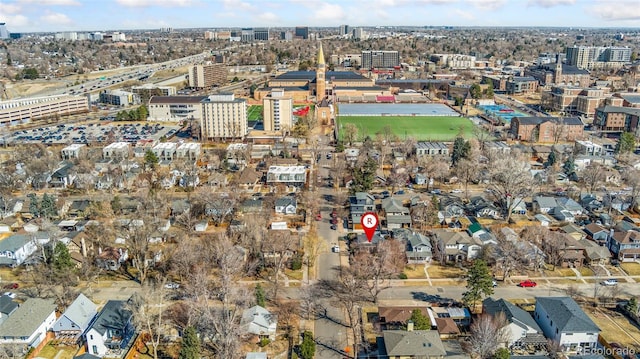 birds eye view of property featuring a view of city