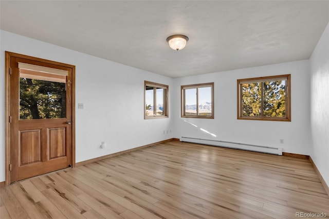 820 Schulze Ranch Rd, Westcliffe, CO 81252 - unfurnished room featuring a baseboard heating unit, light wood-style flooring, and baseboards