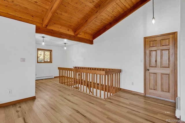 820 Schulze Ranch Rd, Westcliffe, CO 81252 - additional living space with a baseboard heating unit, wood finished floors, baseboards, and wooden ceiling