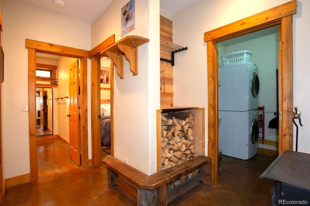 10 Bullion Mine Rd, Keystone, CO 80435 - hallway featuring estacked washer and dryer and finished concrete floors