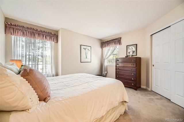 2700 W Riverwalk Cir Unit C, Littleton, CO 80123 - bedroom featuring light carpet, a closet, and baseboards