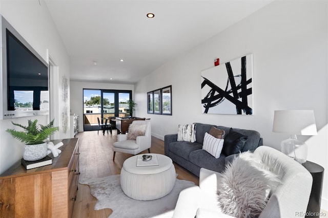 living room with hardwood / wood-style flooring