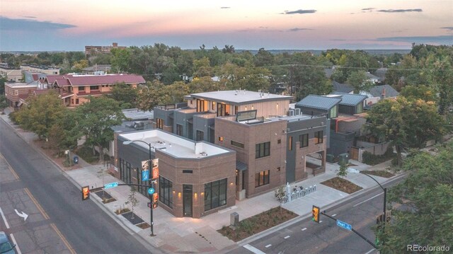 view of aerial view at dusk