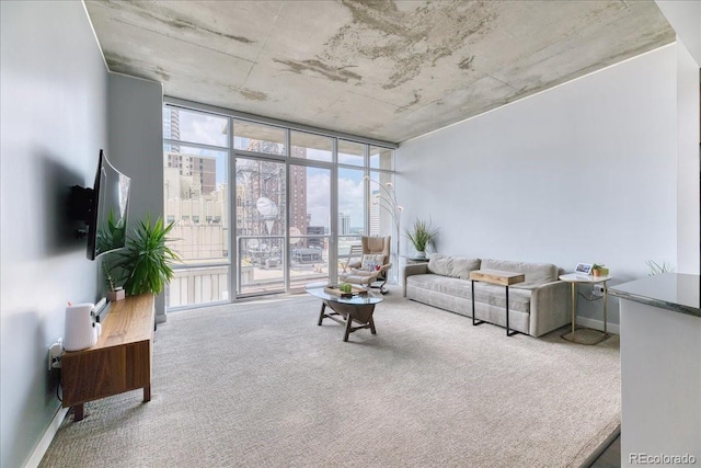 891 14th St Unit 2002, Denver, CO 80202 - living area with carpet flooring, a wall of windows, and baseboards