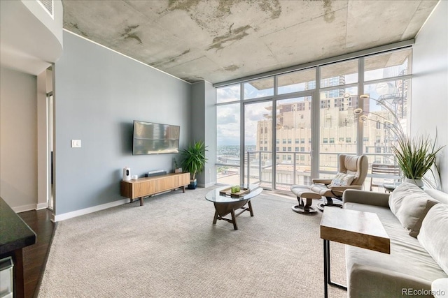 891 14th St Unit 2002, Denver, CO 80202 - living room featuring floor to ceiling windows, baseboards, and carpet flooring