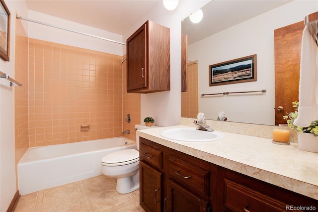 bathroom featuring bathtub / shower combination, tile patterned floors, toilet, and vanity