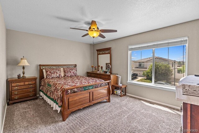 8020 Firecracker Trl, Colorado Springs, CO 80817 - bedroom with carpet floors, a ceiling fan, a textured ceiling, and baseboards