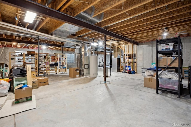 unfinished below grade area featuring gas water heater