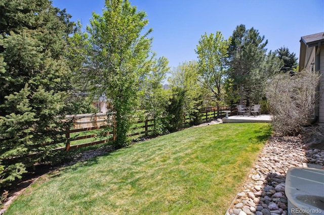 view of yard with a fenced backyard and a patio area