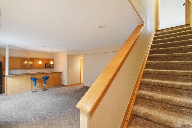 1550 Ajax St, Strasburg, CO 80136 - stairs featuring carpet and wet bar