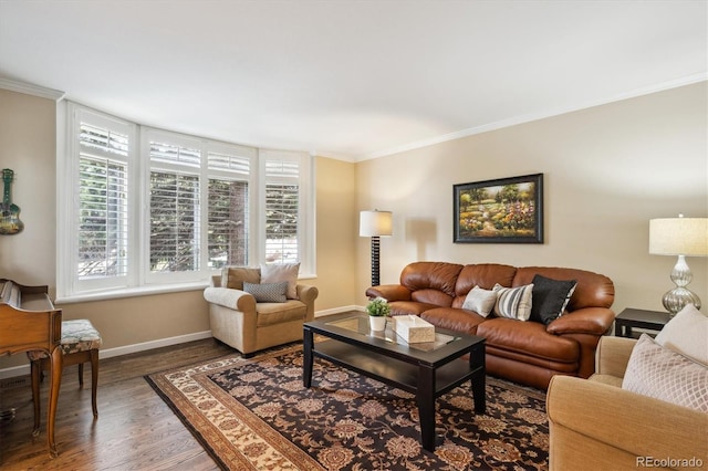5320 S Geneva St, Englewood, CO 80111 - living area featuring wood finished floors, ornamental molding, and baseboards